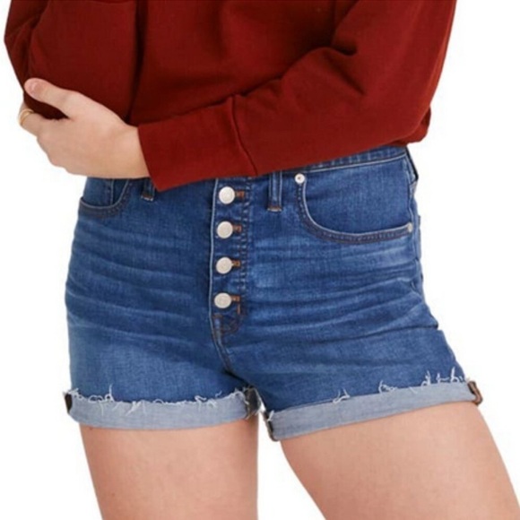Madewell High Rise Boho Button Fly Beachy Western Rodeo Raw Hem Denim Shorts - Picture 1 of 6